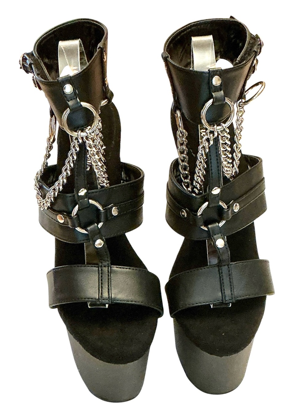 PLEASER Adore-761 Strappy T-Strap Metal Rings Chain Platform Dancer Sandal Sz-9 - Picture 3 of 16